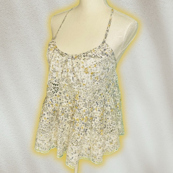 NWOT Free People ‘Sage’ Floral Peplum Tank With Eyelet Details Size XS - Picture 3 of 11